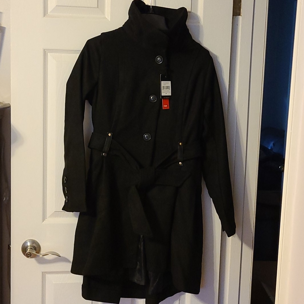 NWT YOKI button up black trench coat